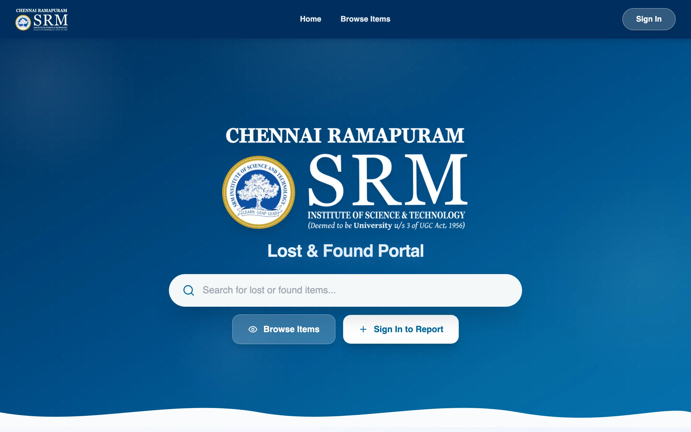 Screenshot of SRM Lost & Found